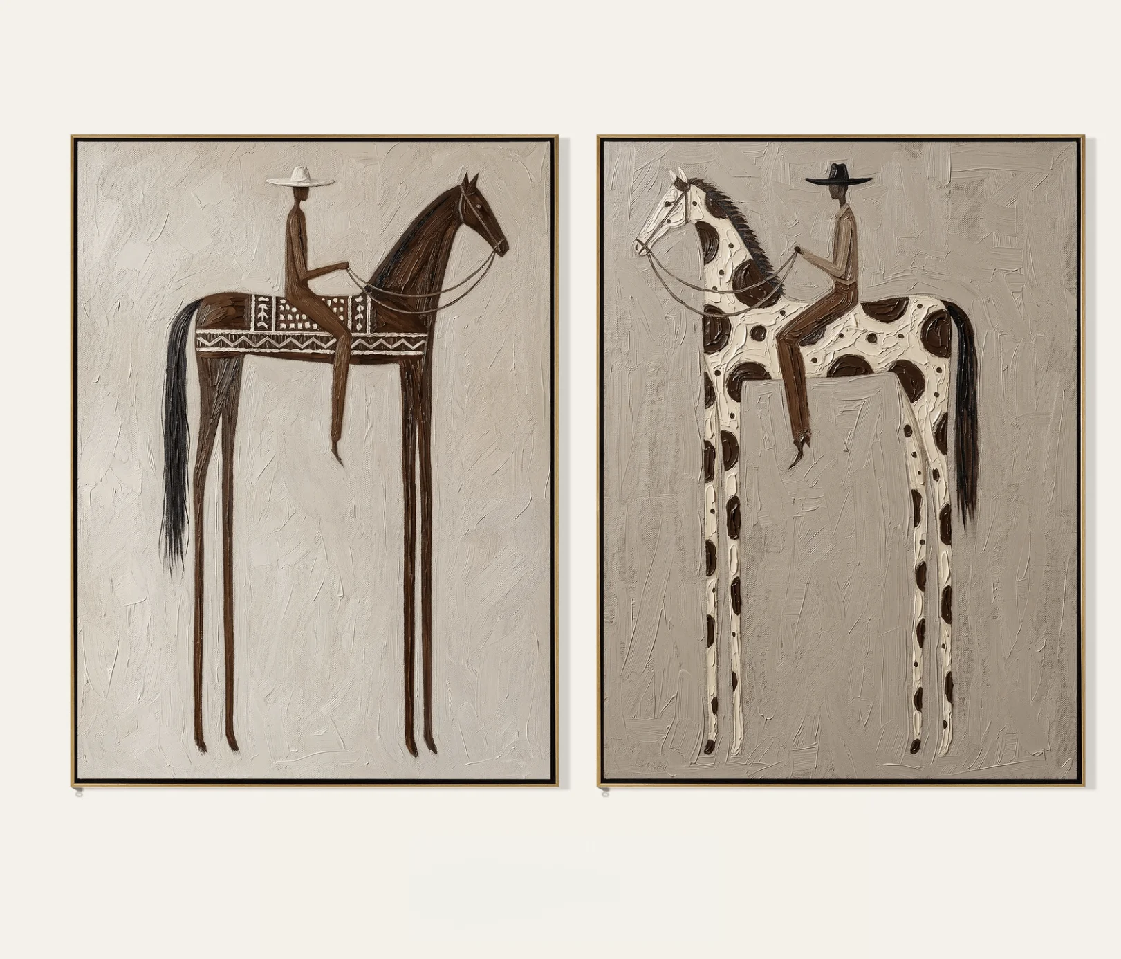 Neutral Western Cowboy Riding Spotted Horse Wall Art Canvas Prints Posters Decor, Minimal Figure For Living Room Bedroom Study