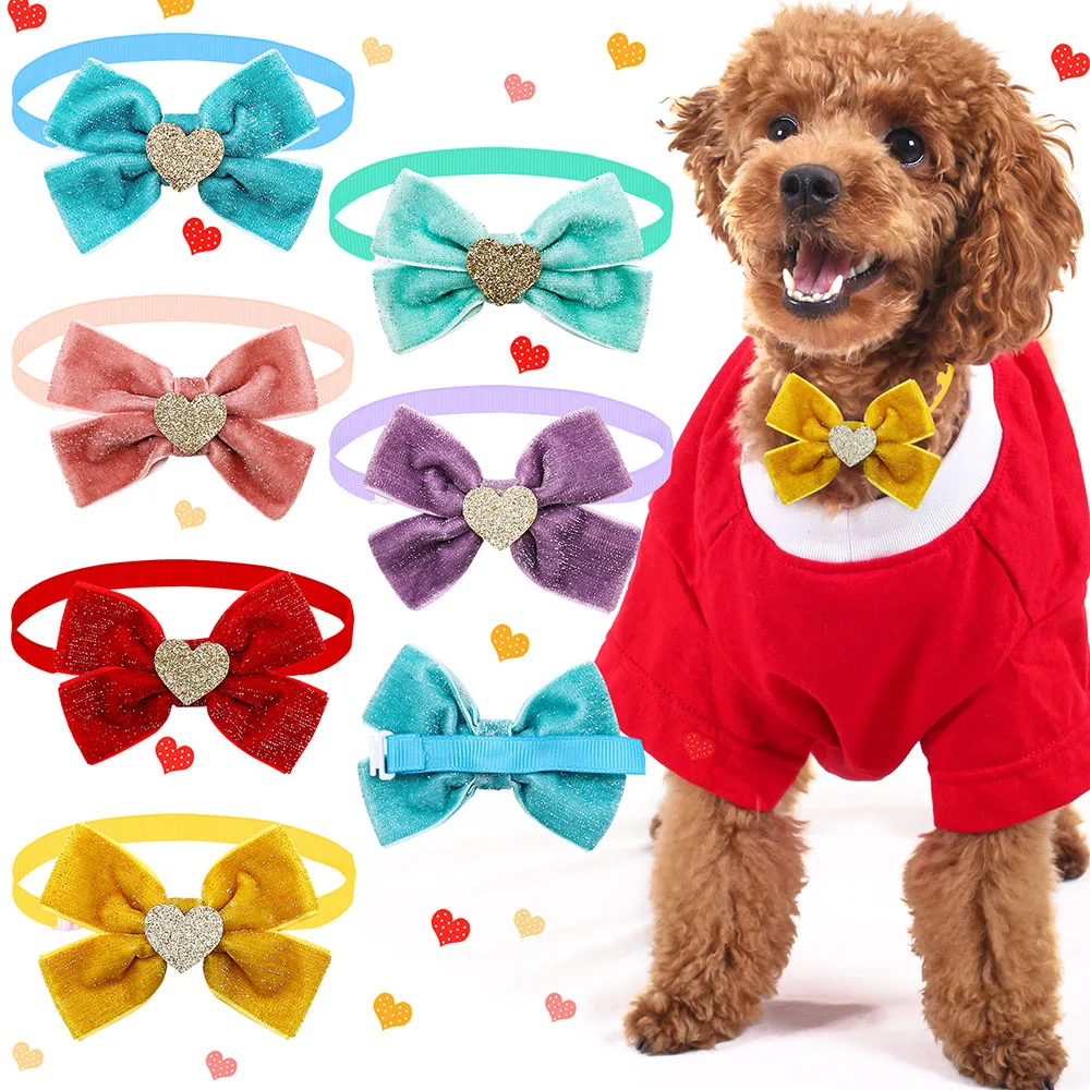 50PCS Cute Small Dog Cat Bowties For Valentine's Day Pet Dog Bow Tie Collar Dogs Grooming Accessories Pet Supplies For Dogs