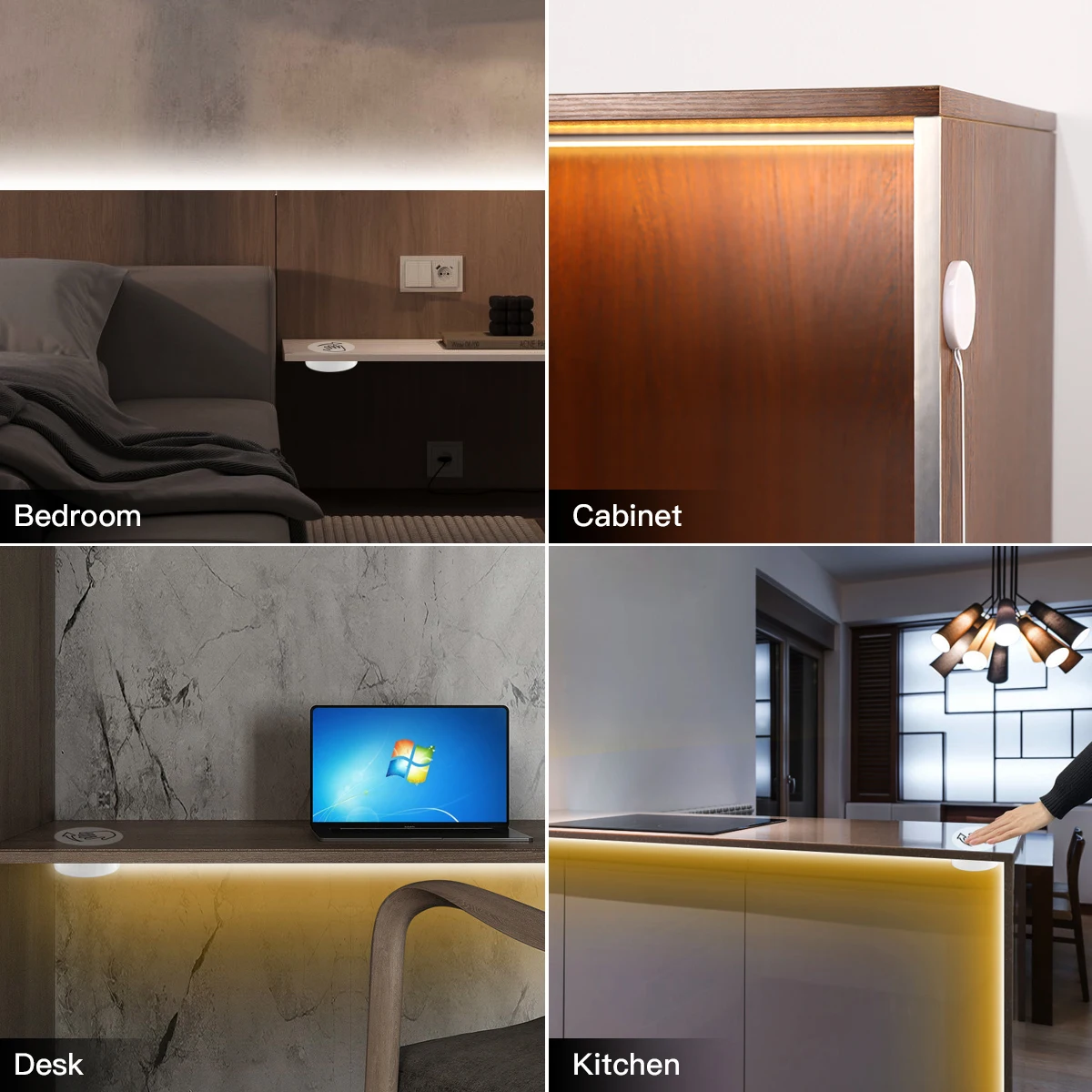 USB LED Strip Lights 1-3m Touch Sensor Dimmer Wood Pattern Neon Kitchen Lamp for Wall Room under Cabinet Hand Scan 5V