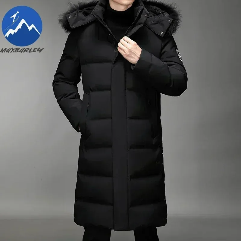 

Luxury Long Down Coat Men Winter Korean Style Detachable Fur Hood White Duck Down Filled Warmth Jacket Branded Lightweight Parka