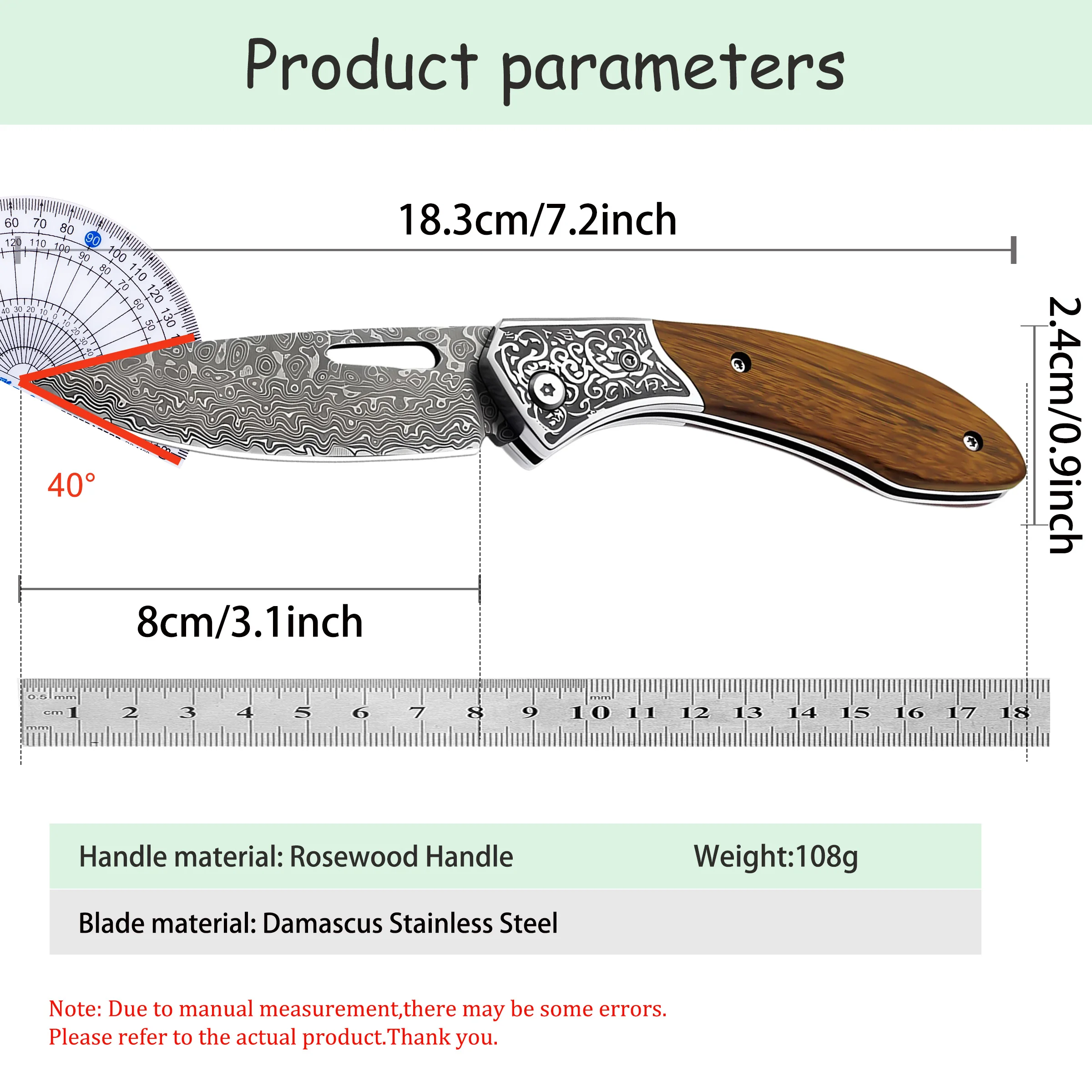 Damascus Steel Folding Knife Meat Cutting Knife Fruit Slicing Knife Kitchen Knife Utility Knife Household Kitchen Tools