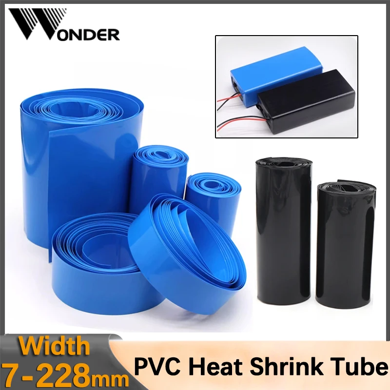 1/2/5M Black/Blue 7mm-228mm 18650 Lipo Battery PVC Heat Shrink Tube Pack Moisture dust prevention Insulated Sleeve
