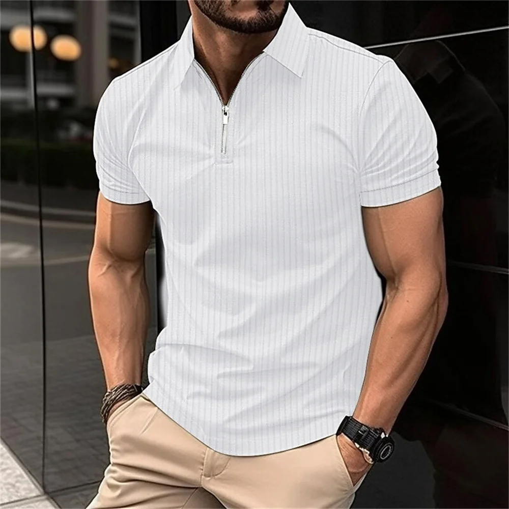 Polo à manches courtes imprimé à rayures pour hommes, t-shirt décontracté, chemise polot, rue à revers, polo de golf, vêtements d\'été, mode