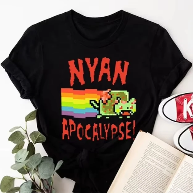 Cute Kawaii Anime Gamer Nyan Zombie Cat Cosplay Men Women Short Sleeves T-shirt Pixel Art Gamer Harajuku Retro Men Women Top Tee