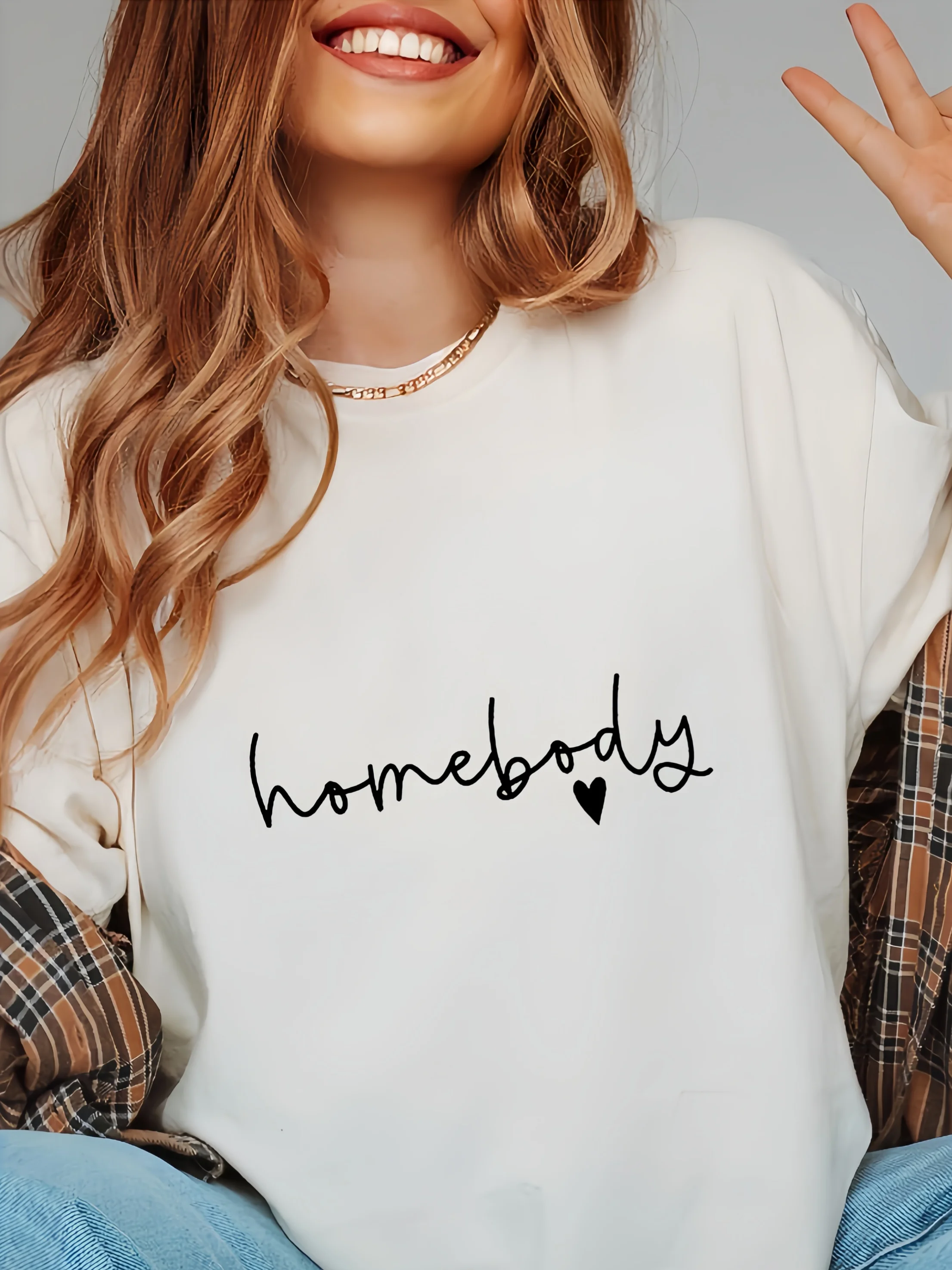 

Homebody Letter Print Sweatshirt Women Fashion Minimalism Casual Pullover for Daily Wear Thin Spring