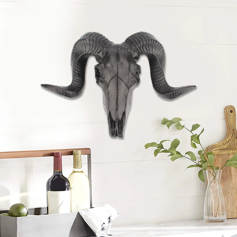 Shofar Skull Ornament Props Wall Art Statues Animal Sheep Head Resin Wall Art Decoration For Home