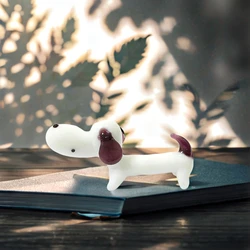 Handmade Cute Murano Glass Dog Miniature Figurine Ornament Home Table Decoration White Dachshund Statue New Year Gifts For Kids