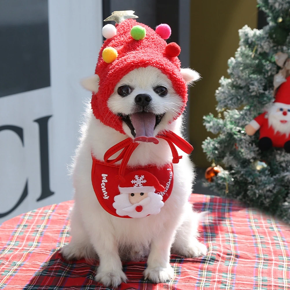 Pet Cat Dog Christmas Hat Cartoon Bandana Holiday Party Cute Costumes for Small Dogs Cats Puppy Kitten Party Outdoor Outfits