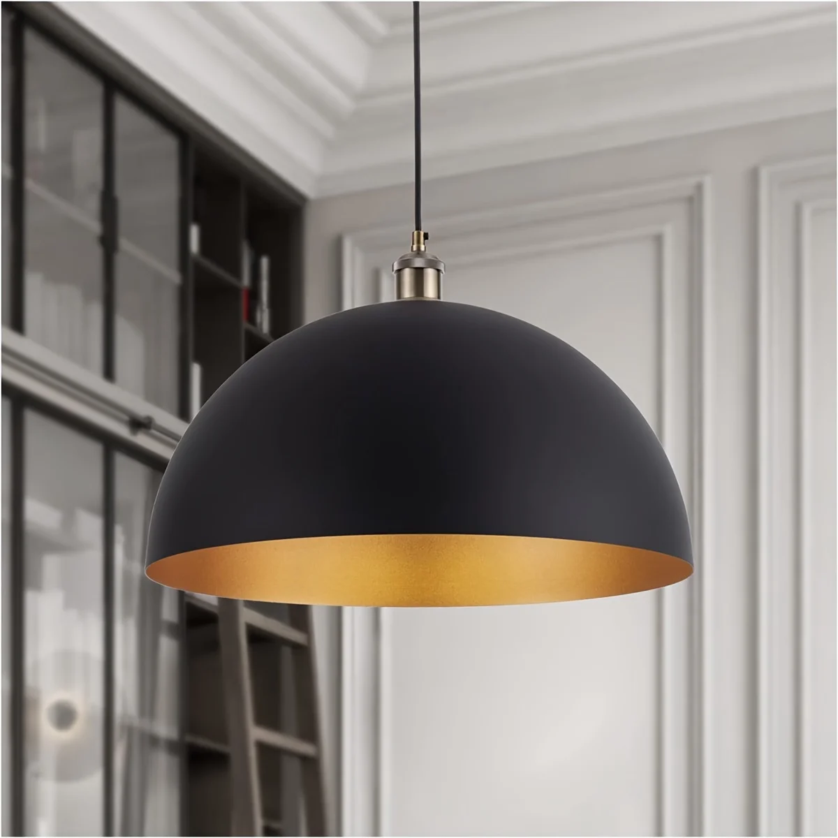 

Vintage Industrial Dome Chandelier - 15.7" Black & Golden Finish, 78.7" Cord for Kitchen Island, Bedroom, Hallway, Bar