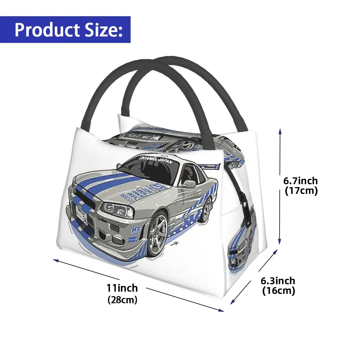 Fast And Furious Skyline Insulated Lunch Bag for Women Kids Portable Food Boxes Thermal Lunch Box Tote