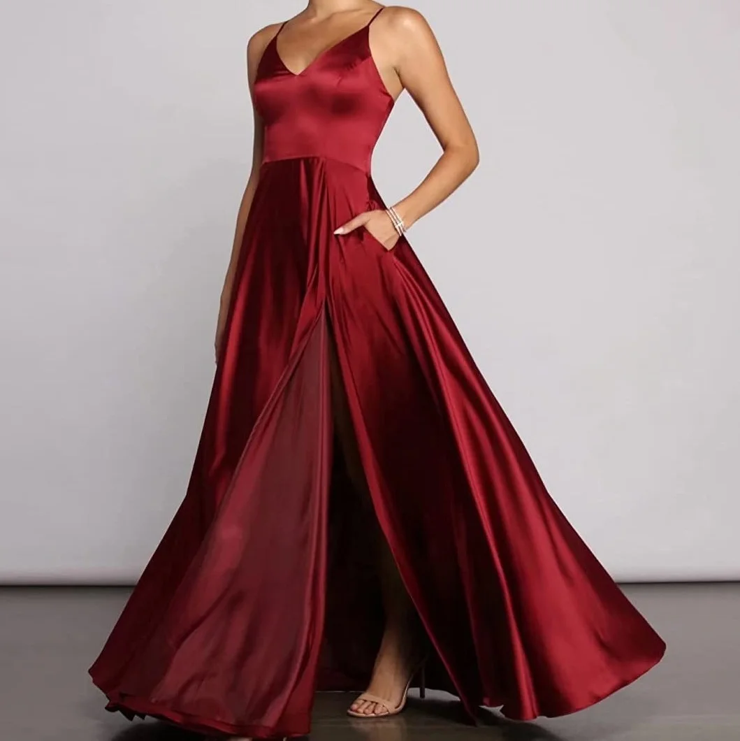 

Sexy A Line Evening Dress Spaghetti Strap High Side Split Plus Prom Party Wedding Gowns Backless Celebrity Cocktail Dresses