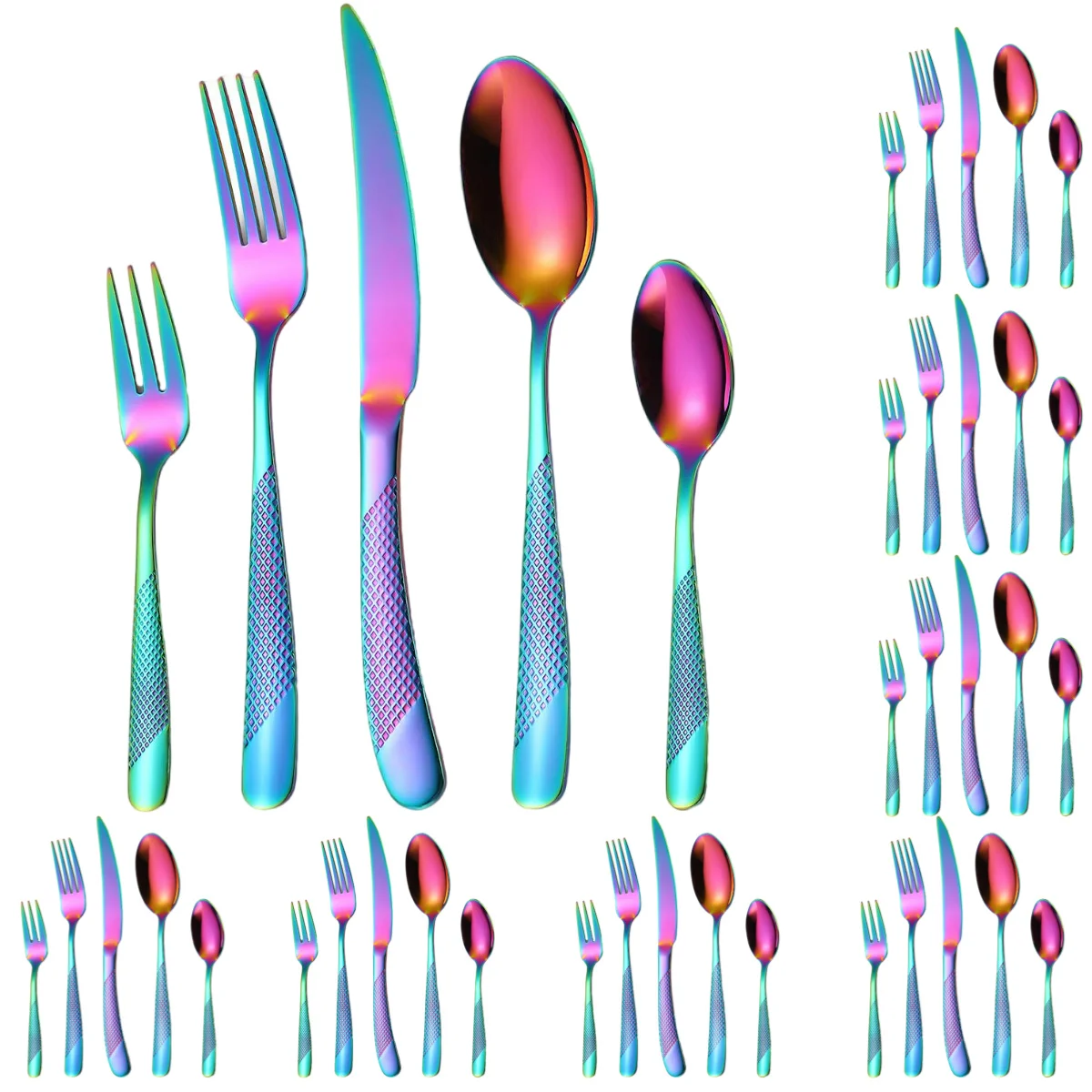 

A · HOUSEWARE: Rainbow Utensil Silverware Hammered Stainless Steel Flatware Set for 8 ,40 Pieces Eating Utensils, Tableware Set