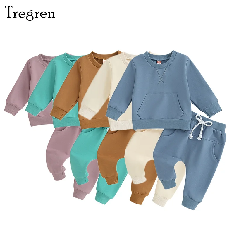 

Tregren 0-3Y Toddler Baby Boys Girls Pants Suit Fall Winter Long Sleeve Sweatshirt Elastic Waist Sweatpants 2pcs Clothes Sets