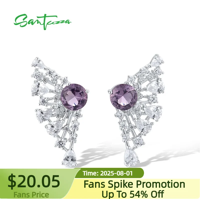 

SANTUZZA Real 925 Sterling Silver Earrings For Women Sparkling White/Purple Cubic Zirconia Fine Jewelry Sets