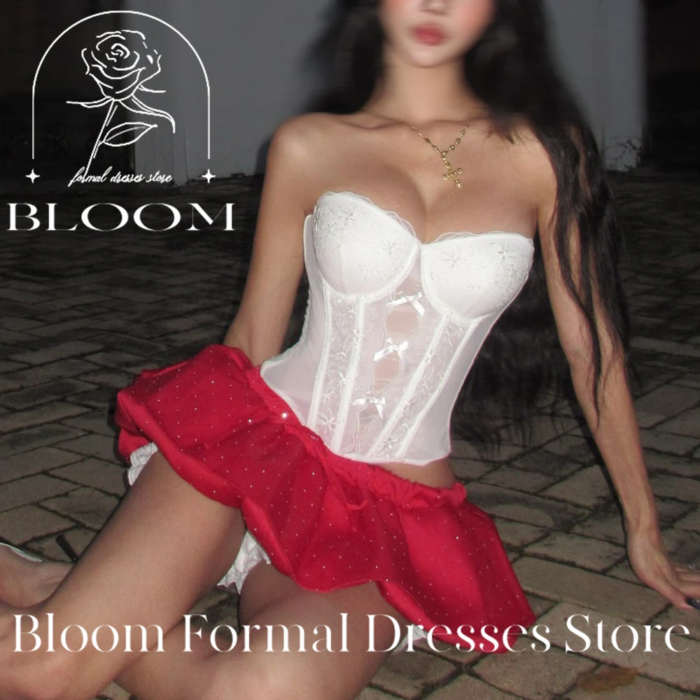 Bloom personalizado sem mangas espartilho vestido de cocktail sexy contraste cor de duas peças senhoras vestidos para ocasião especial a linha mulher