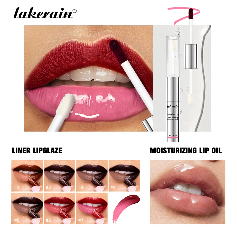 2 IN 1 Doublw-Ended Peel Off Lip Liner & Lip Oil Waterproof Matte Nourishing Smudge Proof Lipstick Long Lasting Cosmetics Makeup
