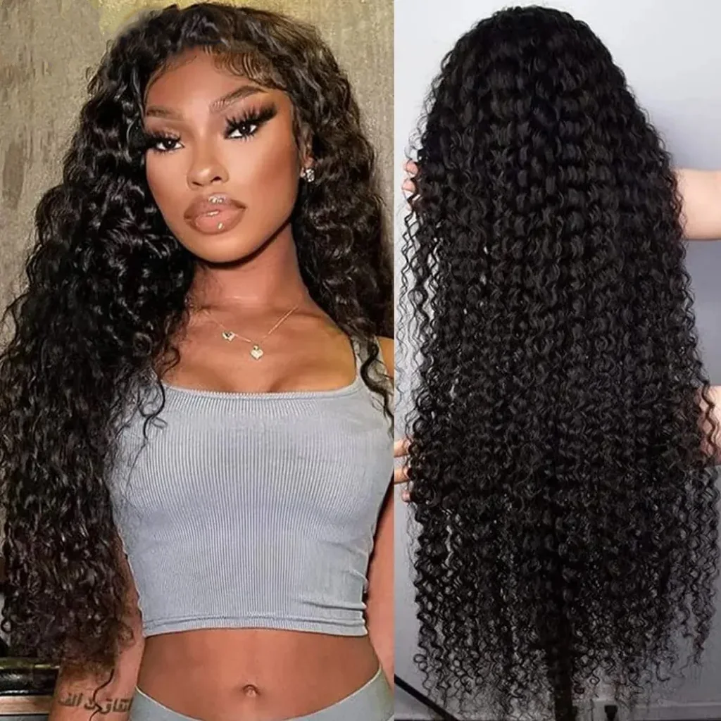 Suitable for novice High density Human hair Deep Wave Vpart wig Natural Black Upart Remy hair wig Black Women 100 real hair