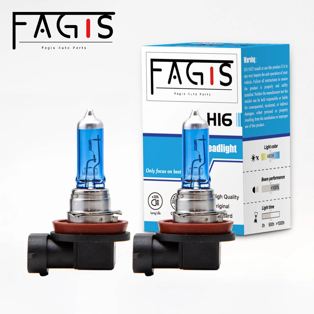 Fagis 1 Pcs H16 12V 19W Super White PGJ19-3 Car Headlight 4800K Auto Halogen Bulb Car Lights Blue Quartz Glass Auto Halogen Bulb