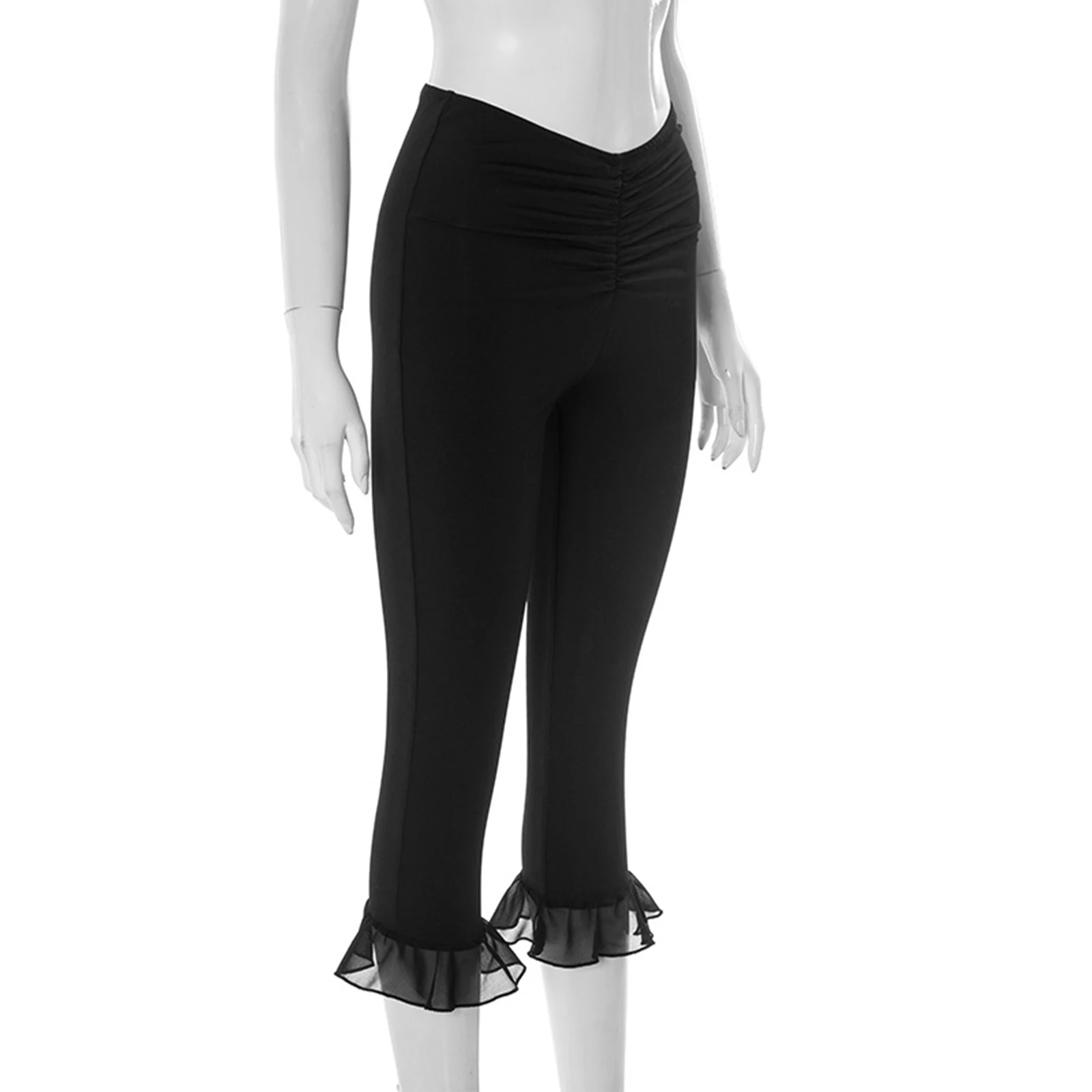 Buttery Soft Versatile Yoga Capri Pants for Women High Waisted Ruffle Leg Design Flattering V Shape Waist for Pilates Daily Wear