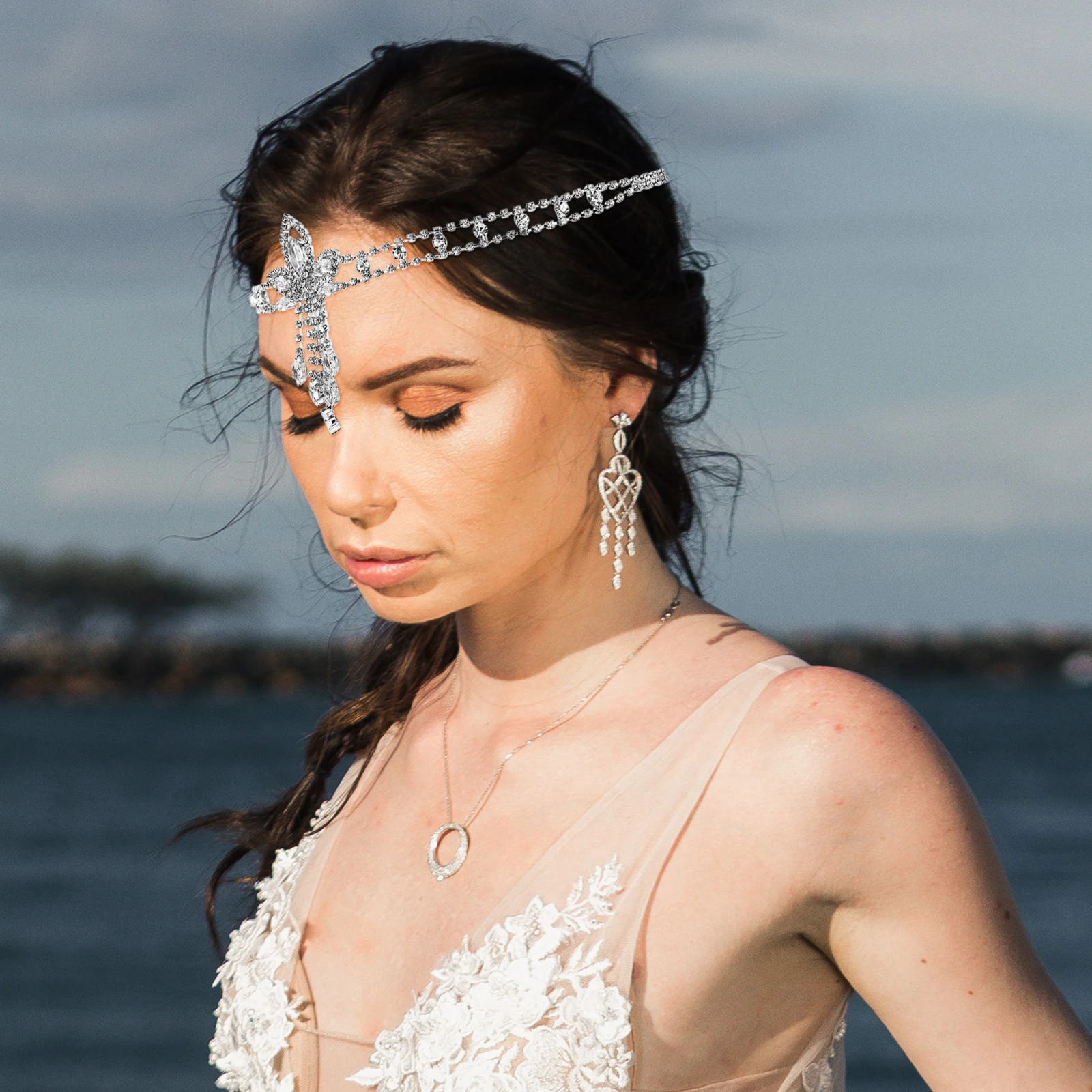 

Zircon Hair Chain Bridal Accessories Silver Color Rhinestone Headb Women Wedding Headdress Delicate Classic Bride Hair Jewelry