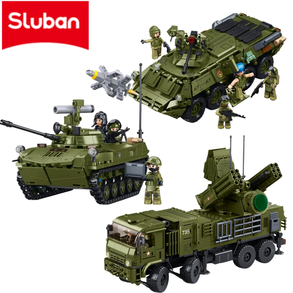 NEW Sluban Military Model Bricks Tank Infantry Fighting Vehicle Air Defense System Building Blocks Educational Toys for Children