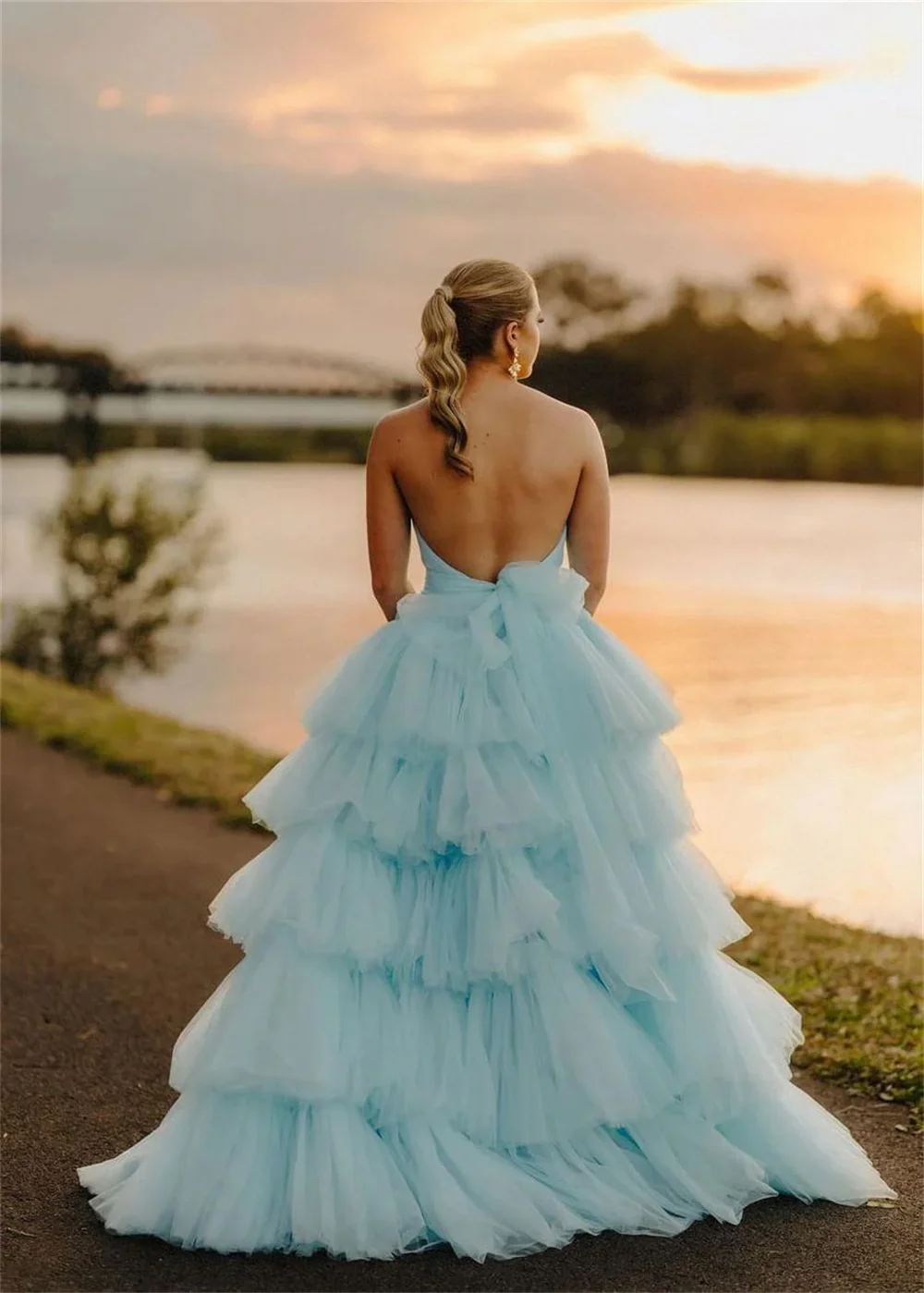 Annie Azure Prom Dresses Handmade Tulle High And Low Evening Dresses Sexy Backless Special Occasions Wedding Party Dress