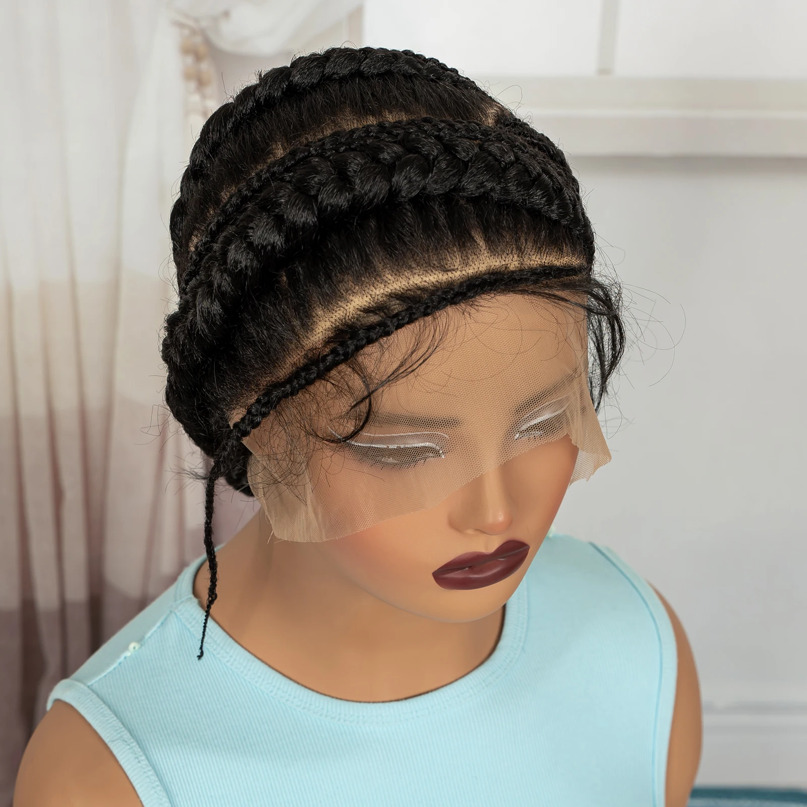 Full Lace Cornrow Braided Wigs Synthetic Handmade Bantu Braided Lace Wigs Natural Box Braids Wigs with Baby Hair for Black Women
