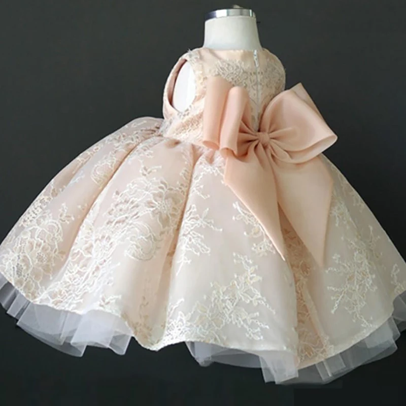 Girls Dresses Birthday Party Host Dresses Princess Baby Girl Dresses Pink Bow Christening Dresses Newborn Baby Girl Dresses