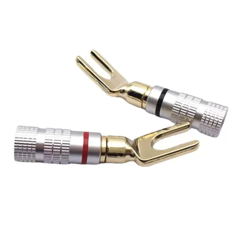 1Pcs Gold Plated Terminals Y U Shape Banana Plug Screw Fork Spade Audio Connector for Speaker Cable Home Theater Car Audio Inst
