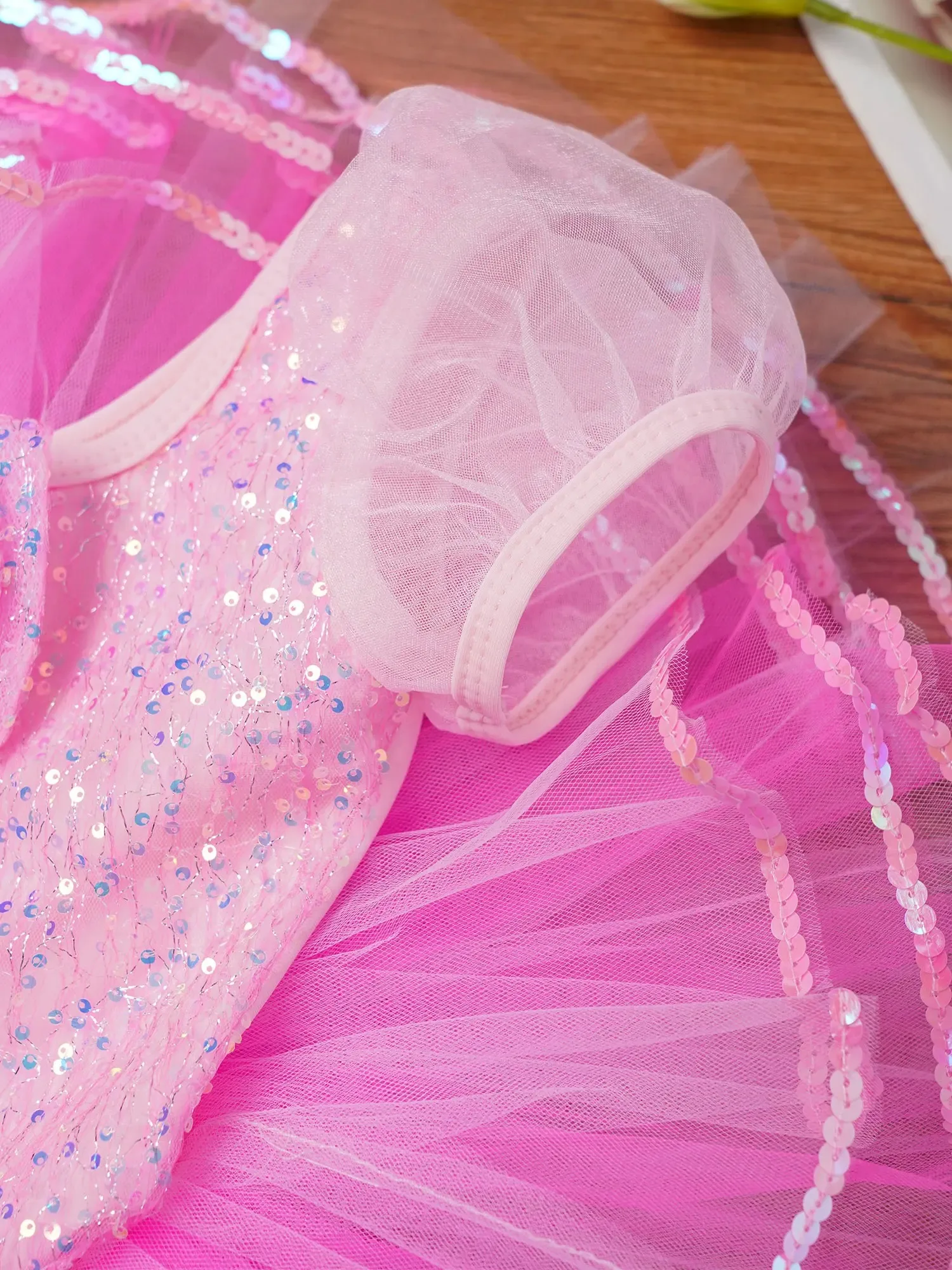 

Ballet Lyrical Dance Skirts for Kids Girls Applique Elastic Waistband Asymmetrical Ruched Mesh Skirt Dress with Built-in Briefs