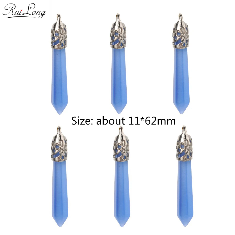 1 قطعة سداسية متعدد الألوان الجمشت الطبيعي أوبال عين النمر كريستال عمود الكوارتز الزجاج جوهرة حجر قلادة لصنع عقد دي اي واي