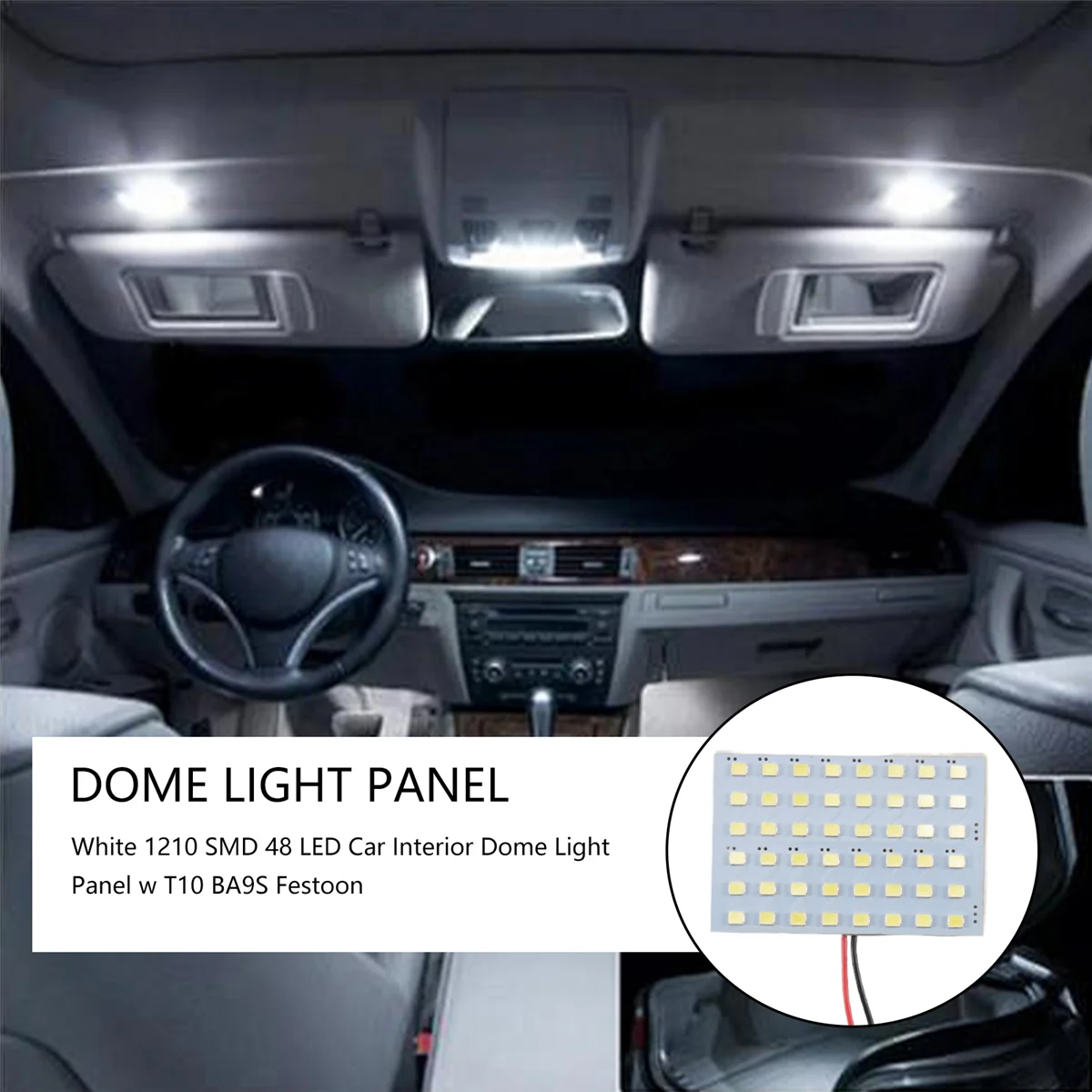 ABZV-White 1210 SMD 48 LED Panel de luz de techo interior del coche con adorno T10 BA9S
