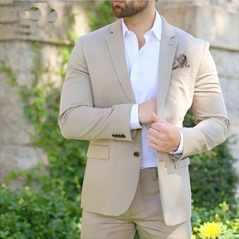 

Classic 2 Piece Beige Men Suits 2025 Blazer Single Breasted Notched Lapel Jacket Pants Sets Slim Fit Ropa Hombre Wedding Terno
