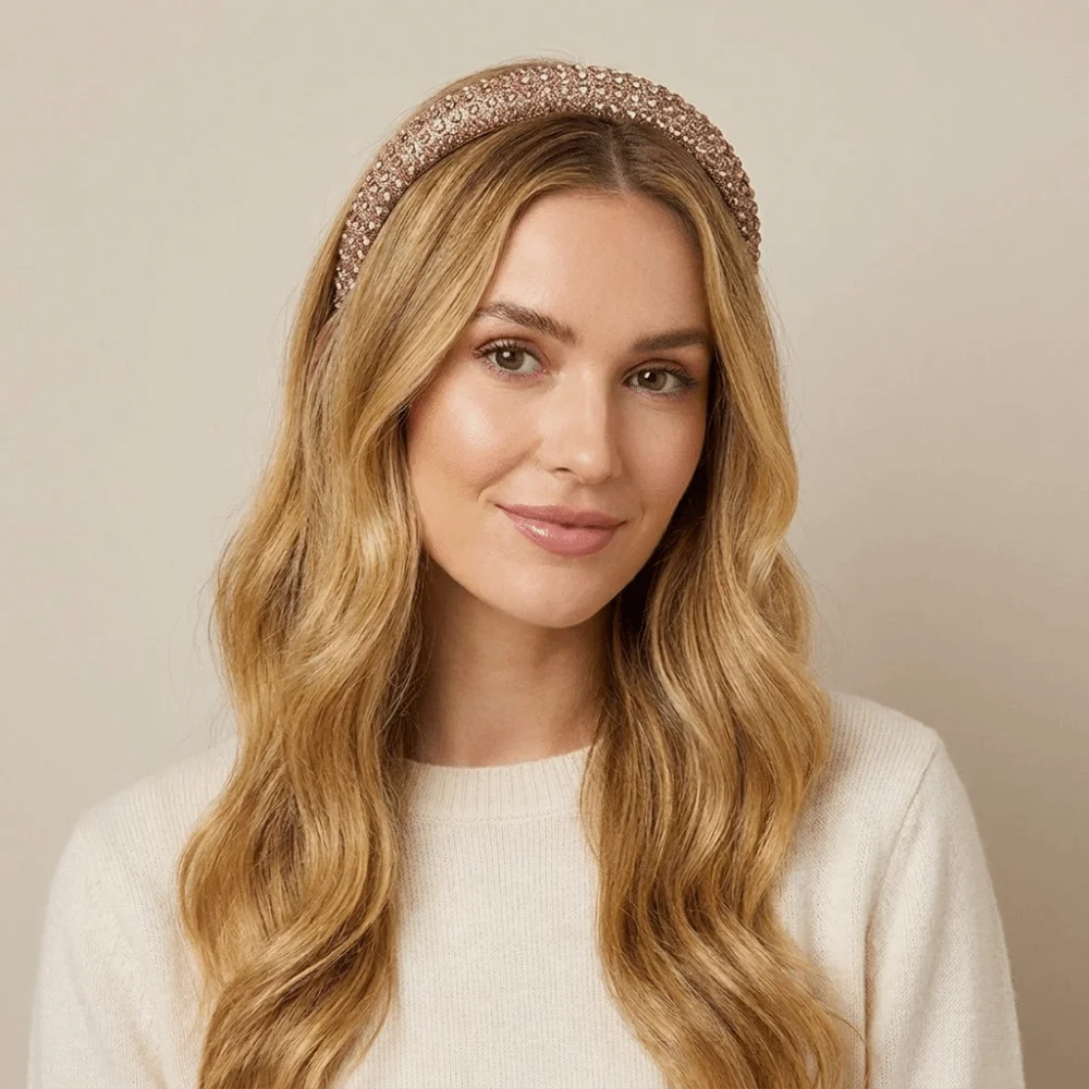 Hairband Padded Rhinestone Headband Solid Color Wide-brim Shiny Hairband Glittering Non-slip Sponge Hair Hoop Wedding