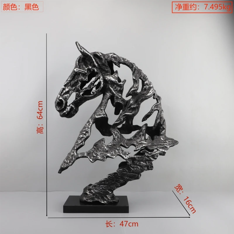 Modern simple abstract marble cast iron hollow horse head sculpture ornament hotel home soft jewelry