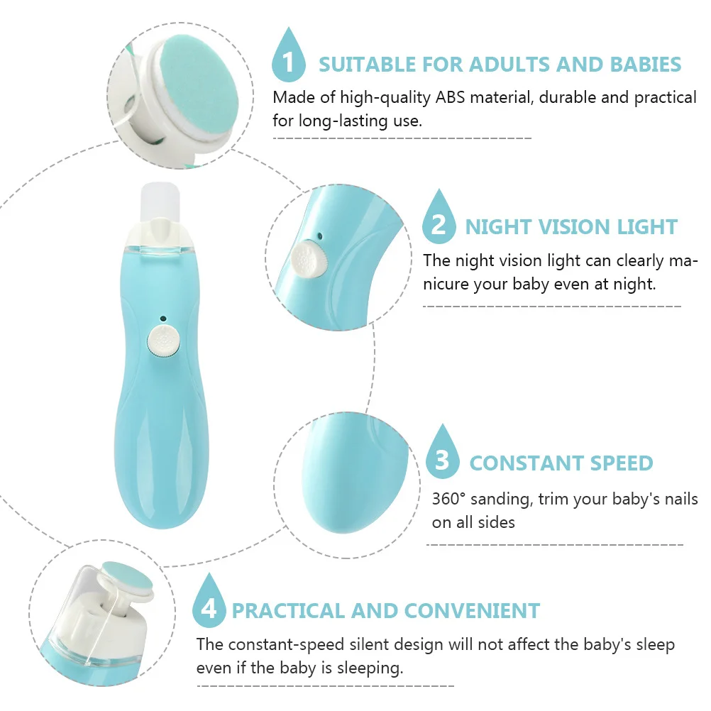 1 Satz elektrischer Nagelschneider für Babys, Kleinkinder, konstante Geschwindigkeit, leises Design, Maniküre-Werkzeug mit LED-Licht 9