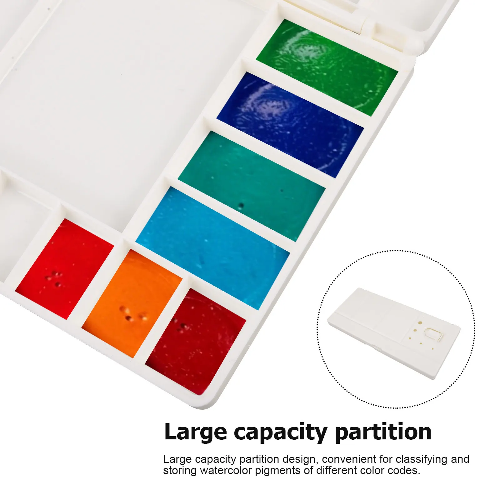 Large Folding Watercolor Palette Tray Lid 24 Wells 5 Mixing Areas Thumbhole Paint Mixing Tray Gouache Acrylic Oil Paint Case