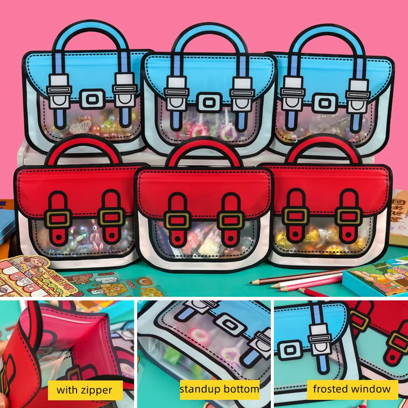 Red/Blue Schoolbag Shape Candy Bags Cute Cartoon Frosted Plastic Zipper Snack Gift Bag Packing Kids Birthdays Party Decoration