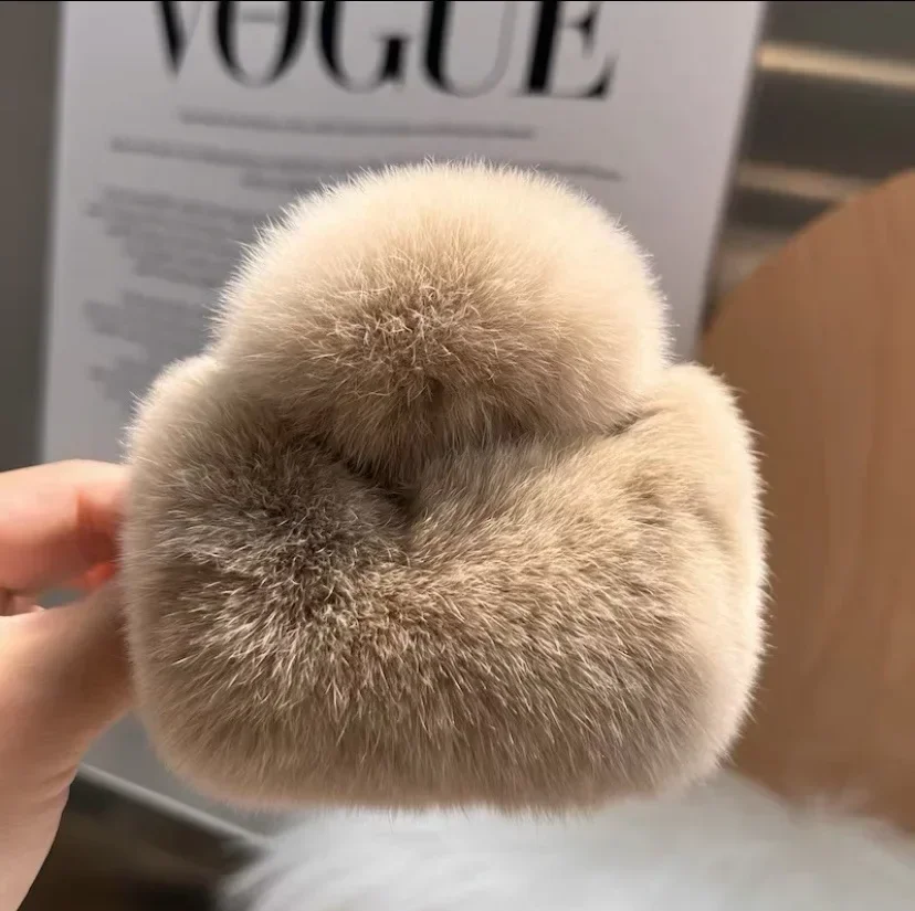 DuoShang Autumn and Winter Otter Rabbit Fur Hair Claw Large Square Plush Claw Clips Sweet Crab Hair Clips Women Hair Accessories