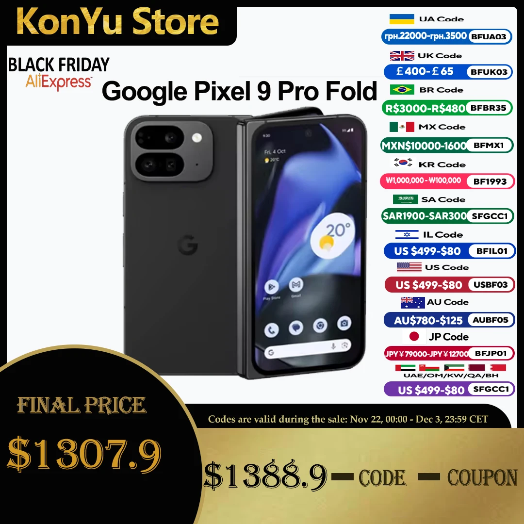 Global Version Google Pixel 9 Pro Fold 8.0 inches Google Tensor G4 16GB RAM OLED, 120Hz 4650 mAh NFC SmartPhone