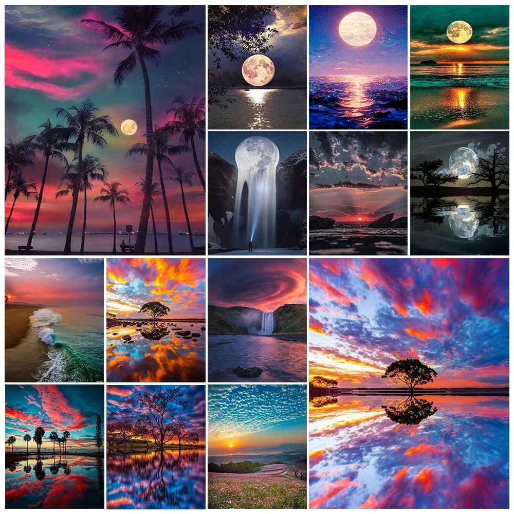 DIY 5D Diamant Malerei Sonnenuntergang Landschaft voller Kreis Mosaik Landschaft Bild Kreuzstich Kit Kunst Strass Home Decor Geschenk