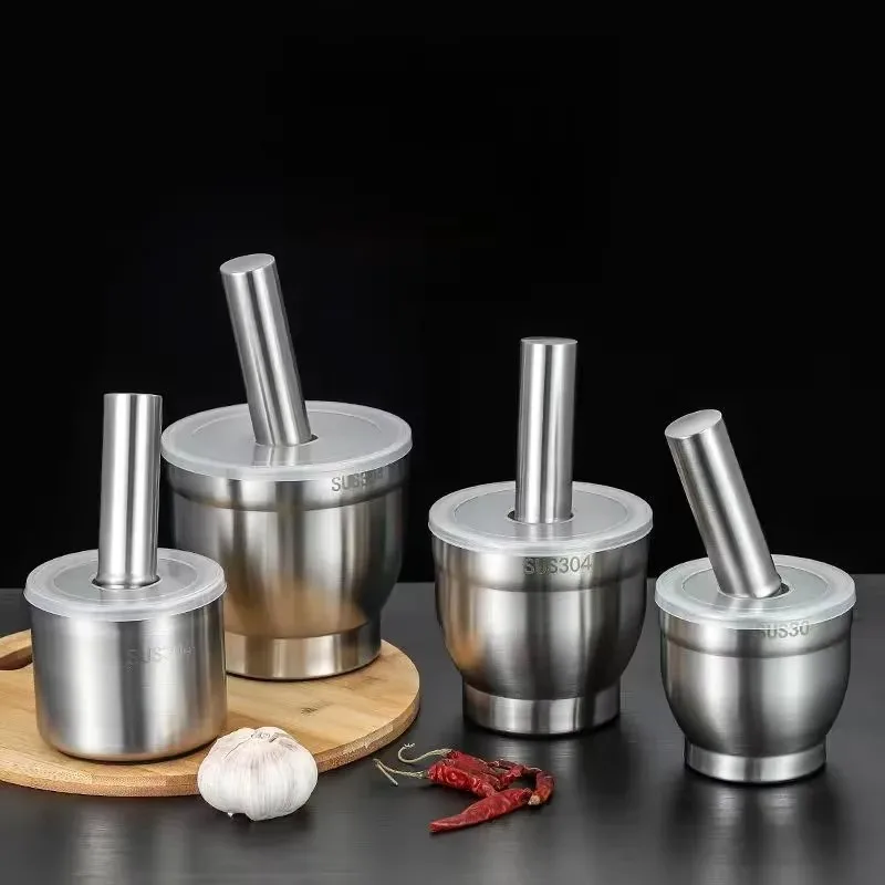 Garlic Mashing Pot Home Kitchen Mashing Mortar 304 Stainless Steel Garlic Masher Mortar Spice Grinder