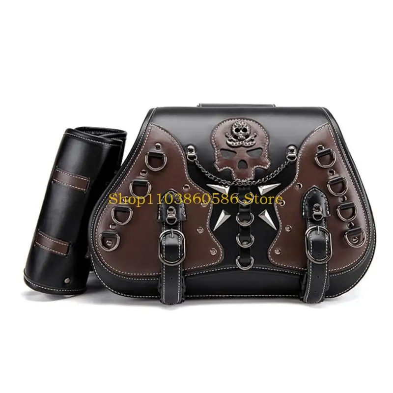 242A Vintage Inspired Motorcycle Side Bag Saddlebag with PU Leather for Daily Commute Travel Essential Everyday Riding Needs