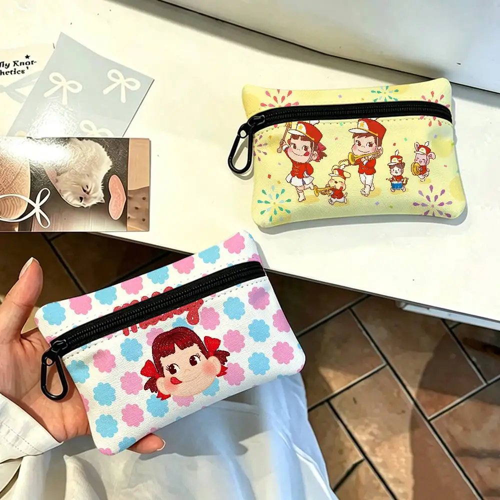 CUTE M-Milky P-Peko-chan Oxford Cloth Zipper Wallet Multifunctional Hanging Coin Bag For Credit Cards Keys Coins Earbuds