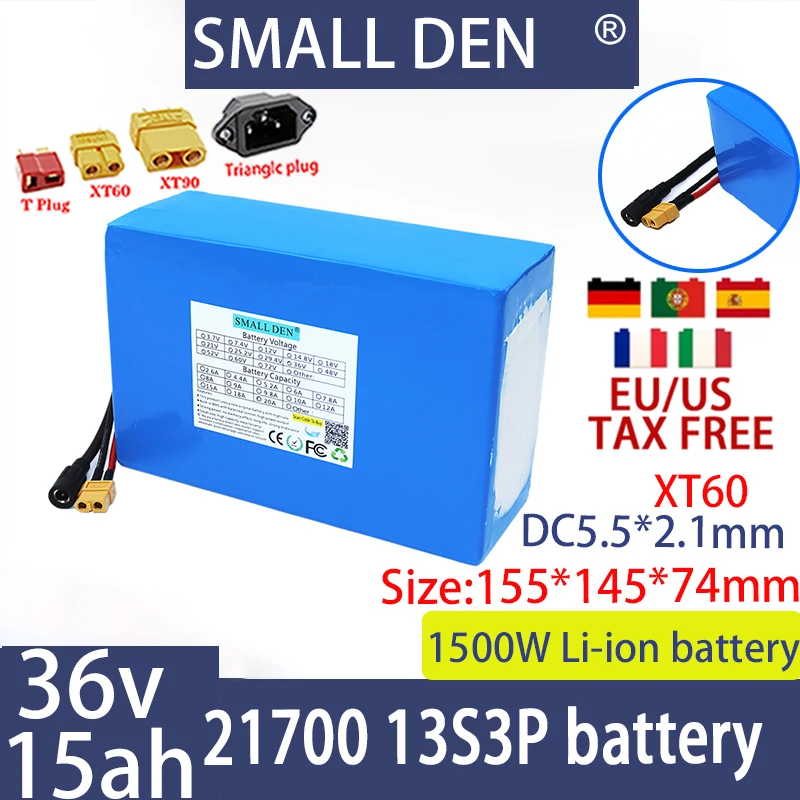 

48V 15ah 13S3P 21700 lithium-ion battery pack A-class battery, long battery life 30A BMS 1500W high-power battery+2A charger