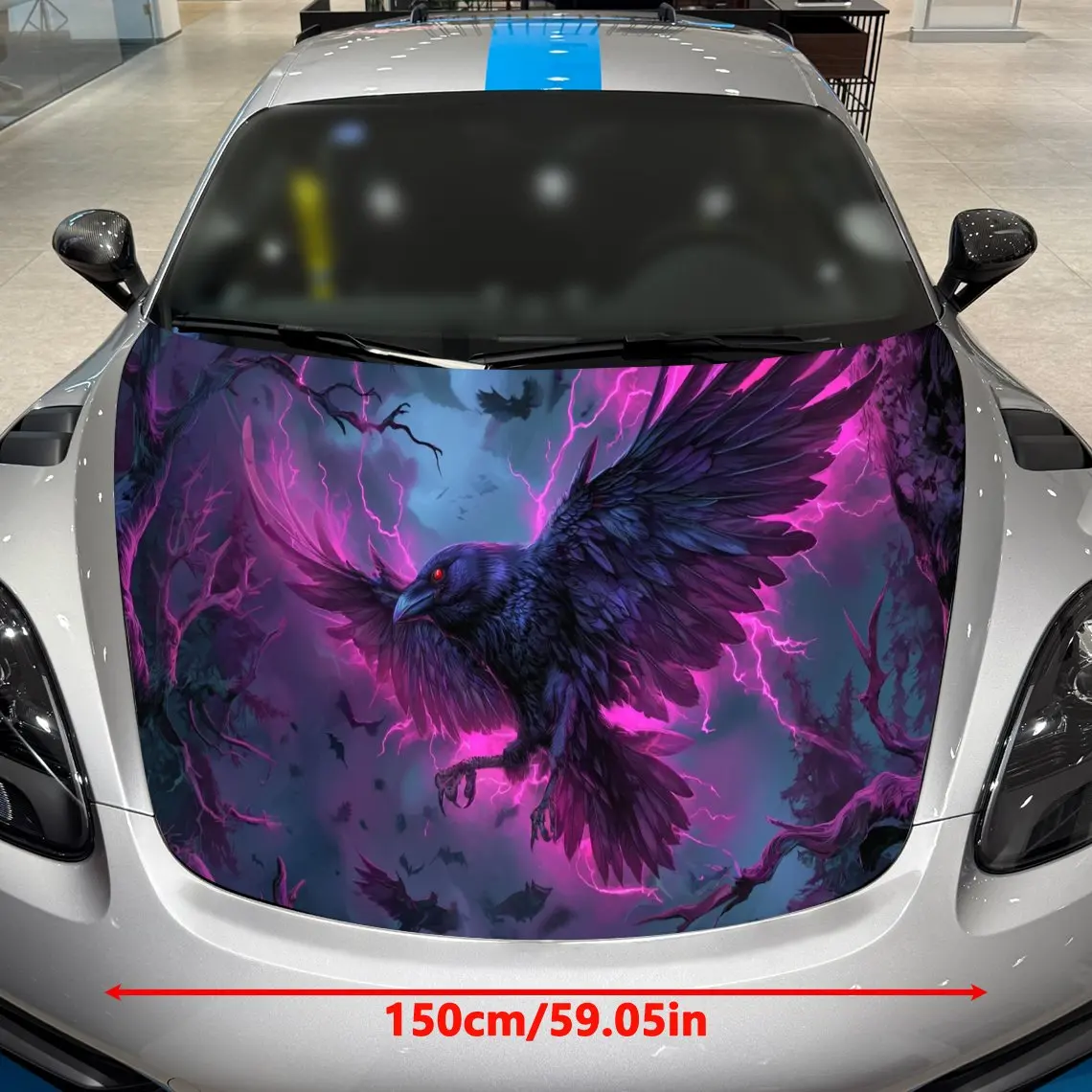 Purple Lightning Raven Soul Car Vinyl Wrap, PVC Material Waterproof Car Hood Sticker, Self-Adhesive Scratch-Resistant Stickers f