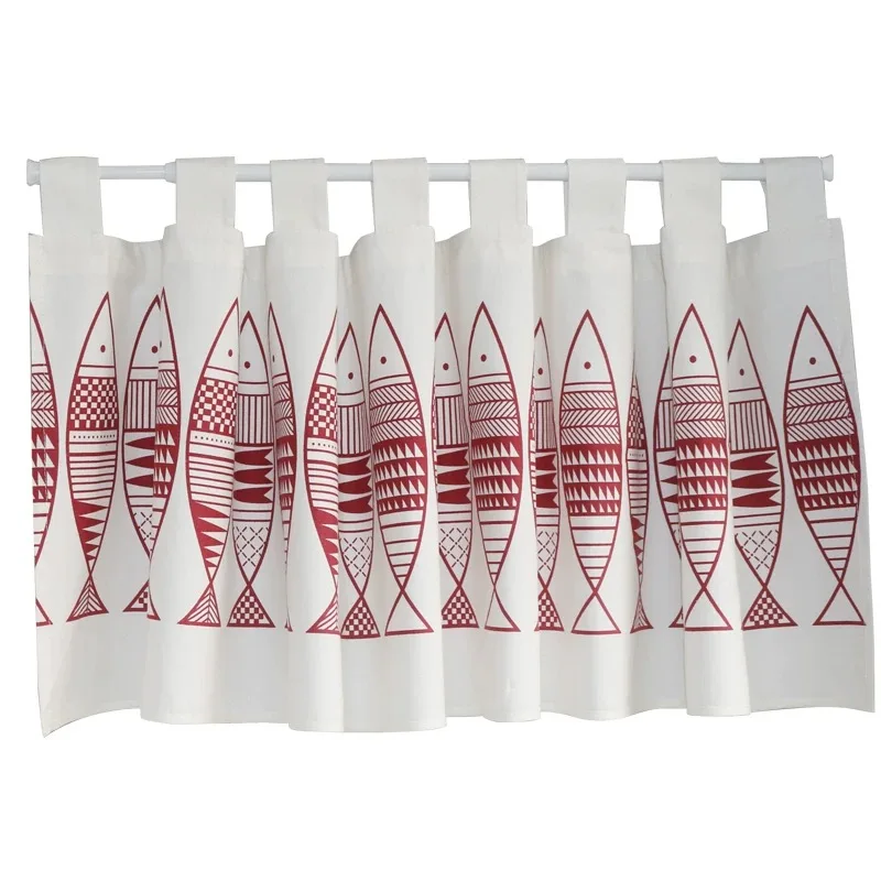 Japanese Style Fish Pattern Short Curtain Thickened Hemp Cotton Coffee Kitchen Door Partition Curtains