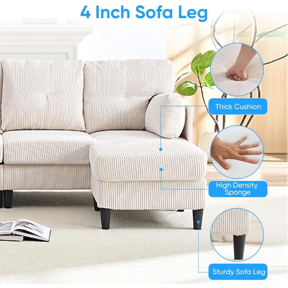 Modern U-Shaped Sectional Sofa with Corduroy Fabric, Convertible Double Chaise and Ottoman for Living Room, Ideal for Comfortabl
