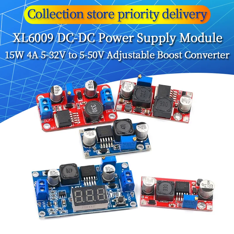 XL6009 4A Boost Converter Step Up Adjustable 15W 5-32V to 5-50V DC-DC Power Supply Module High Performance Low Ripple