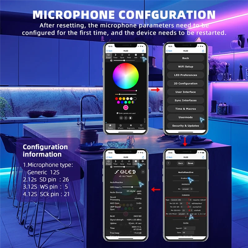 AA08-Wifi RGB LED Strip Controller ESP32 Dual-Channel WLED Smart Controller 5-24V Max 12A 800 Ics EU Certified GPIO16 2.4G